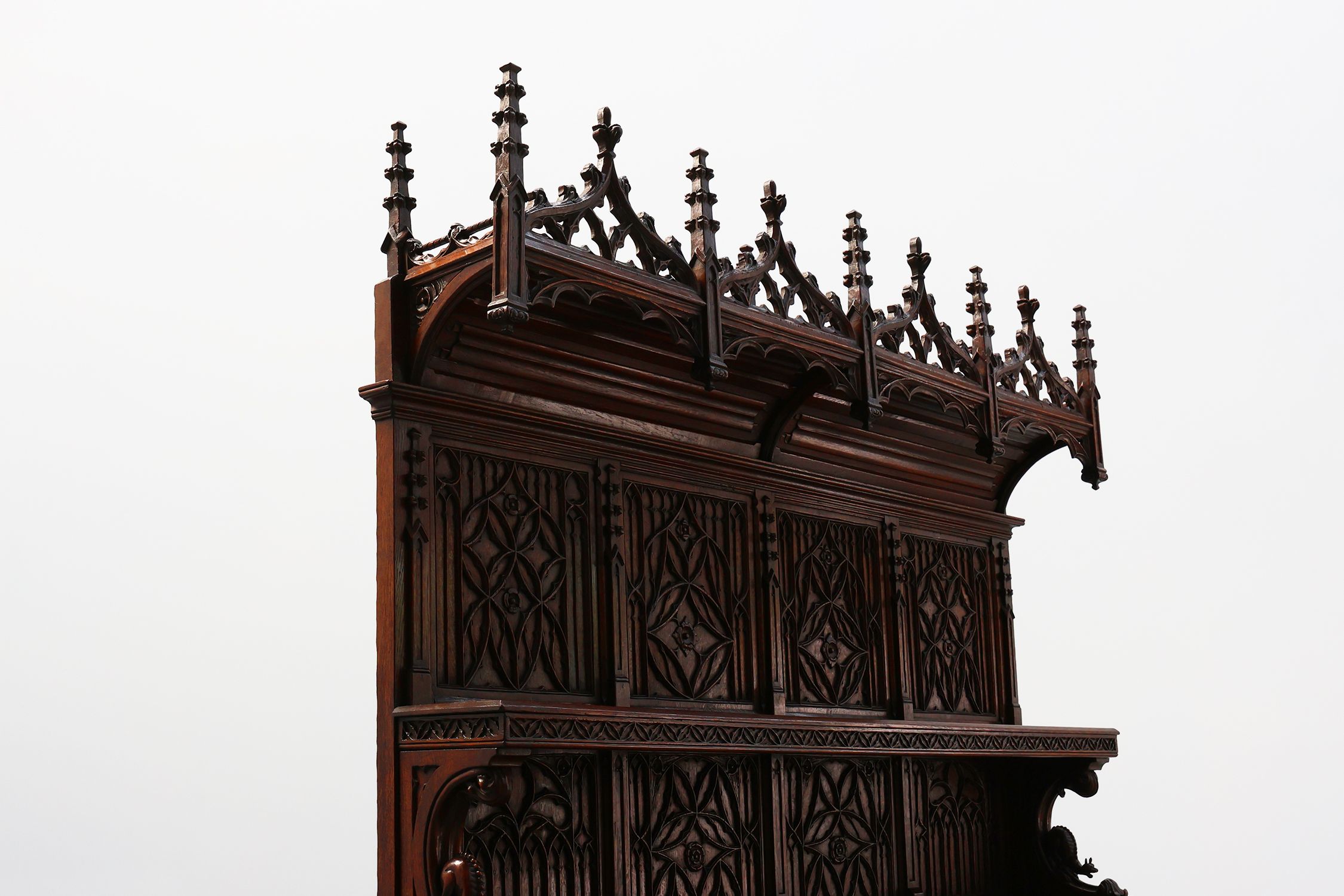 Rare large early 19th century hand carved Neo-Gothic cupboard in oakthumbnail